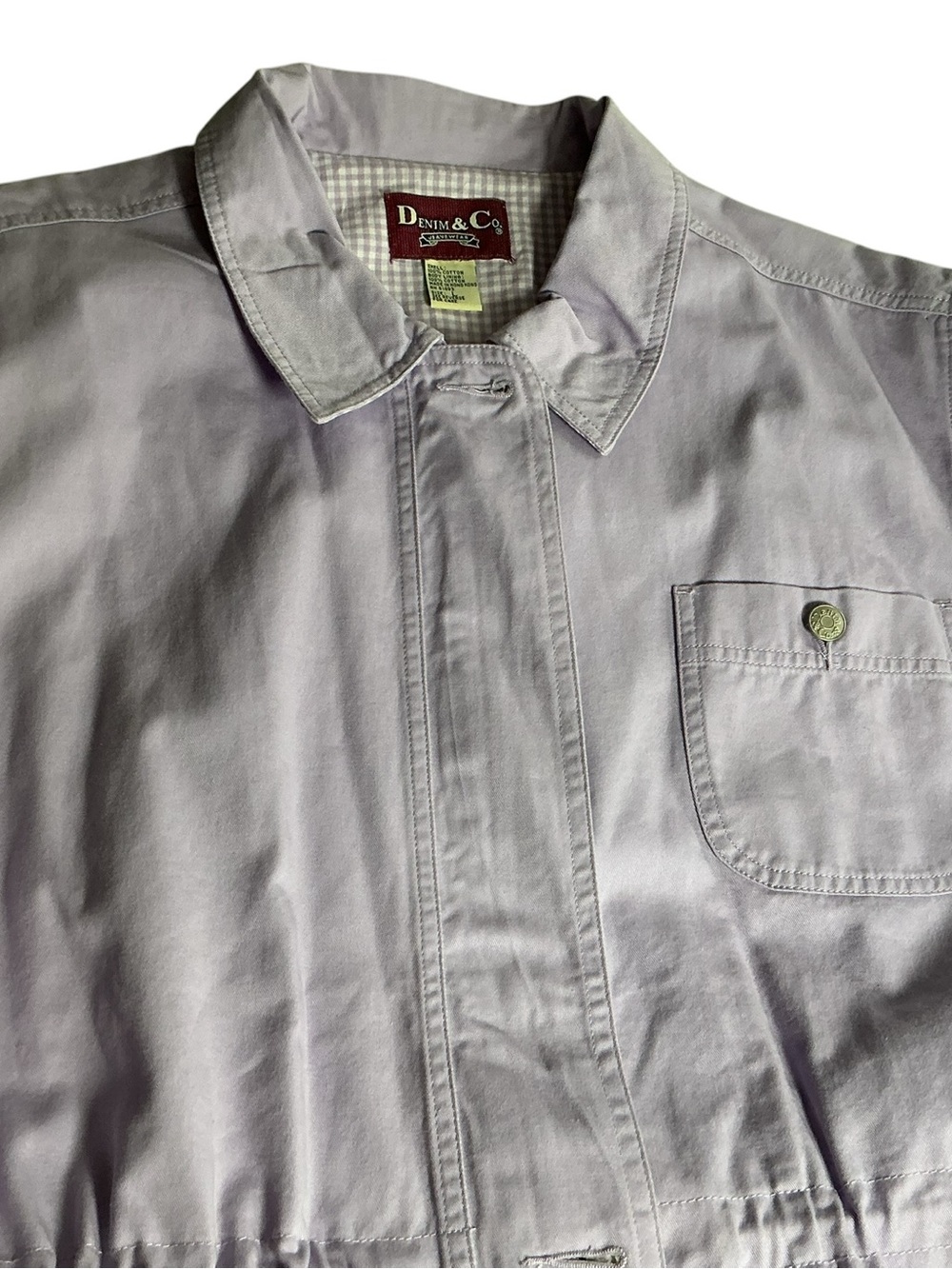 Denim & Co Barn Jacket Womens Large Lavender Purple Gingham Chore Coat NWOT - Picture 10 of 14